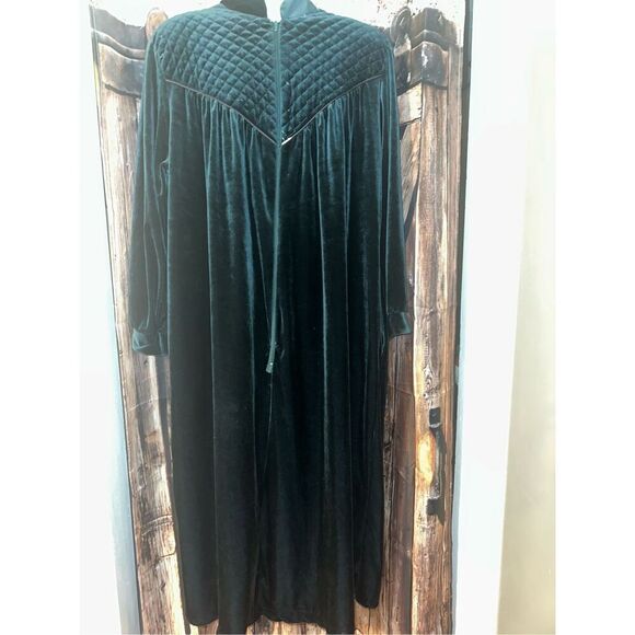 VTG Amanda Stewart Intimates Dark Green Velour Pullover 1/2 Zip Robe Women's 1XL - Picture 1 of 8